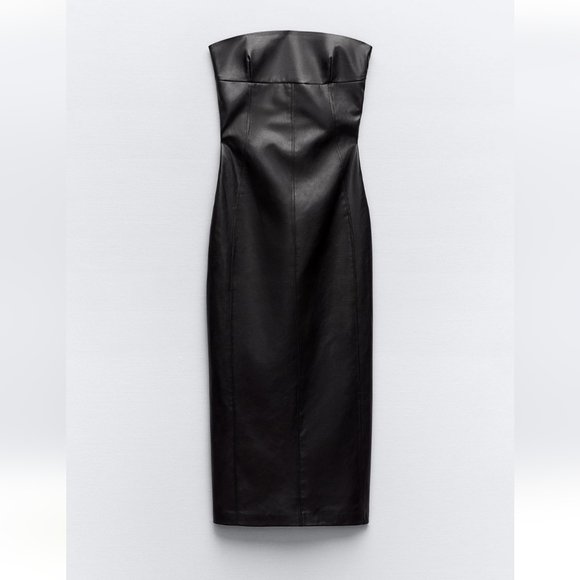 Zara Strapless Faux Leather Midi Dress - Picture 12 of 14